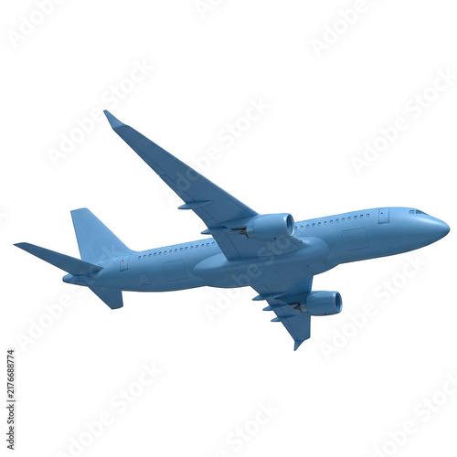 Blue passenger airplane flying in the sky isolated on transparent background