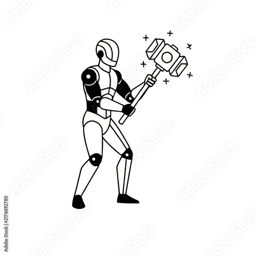 Robot holding a hammer