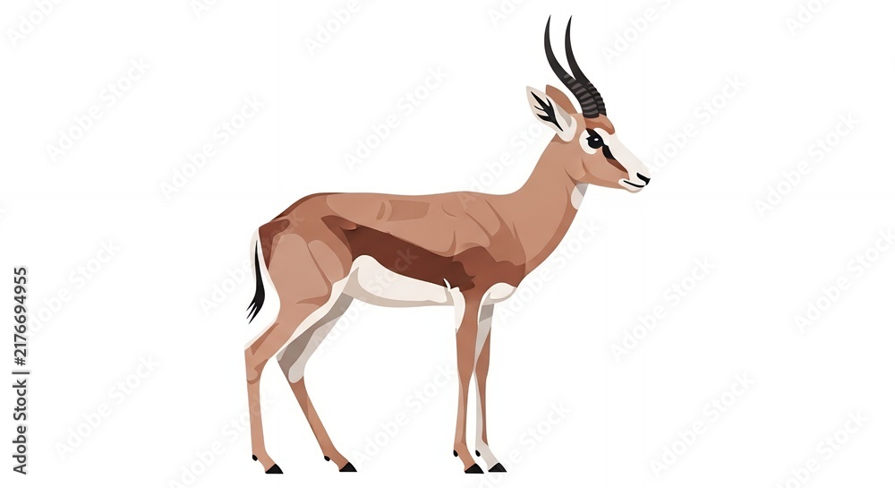 Fototapeta premium Graceful African Gazelle Antelope Illustration Standing Side View Isolated on White Background for Nature Design
