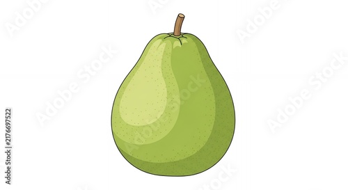 Single green pear fruit illustration isolated on white background for healthy food and organic design