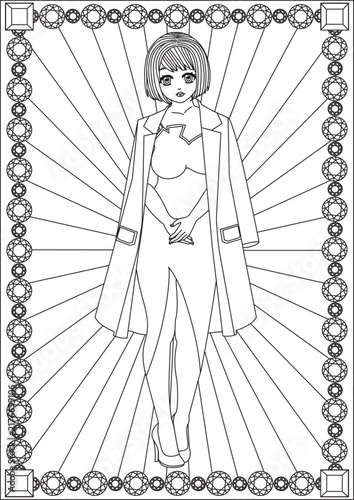 anime business woman coloring page vector design