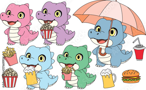 set of pastel cute crocodile vector design