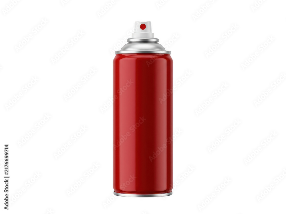 Obraz premium Red spray paint can with metallic nozzle and protective cap against plain transparent background.