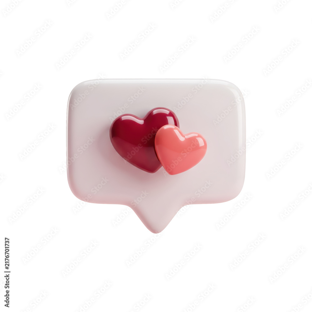 Fototapeta premium 3D Speech Bubble with Two Red Hearts Love Icon