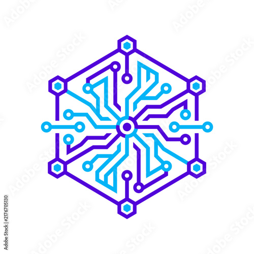Abstract Digital Circuit Design Hexagonal Geometric Pattern