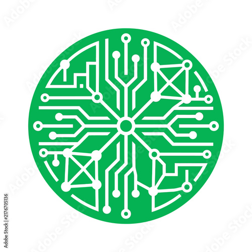 Abstract Digital Circuitboard Ornament Green Futuristic Connectivity Symbol