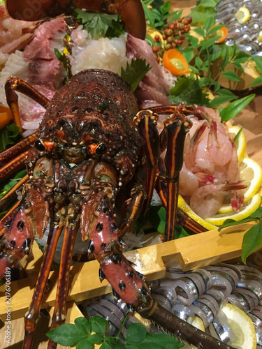 Obraz na płótnie Japanese spiny lobster sashimi and seafood platter in Koshikishima Islands, Kago