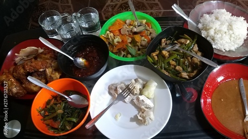 Indonesian Traditional Food Feast Spread Table Top View
