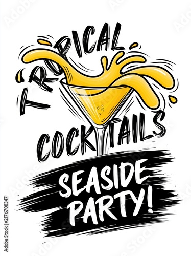 Tropical Cocktails Seaside Party Hand Drawn