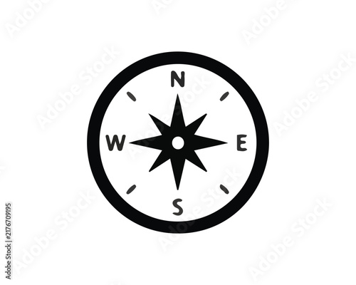 Bild auf Leinwand Simple black compass icon with cardinal directions isolated on white background