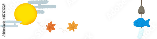 Foto Wide banner background illustration with full moon, blowing maple leaves, and wi