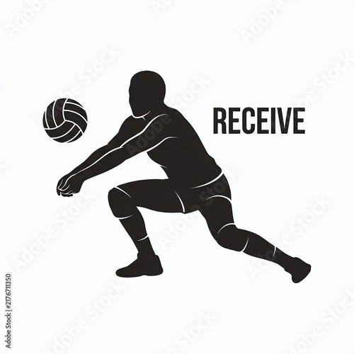 Volleyball player performing a defensive receive pose silhouette