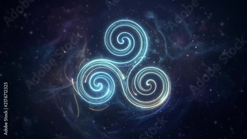 A mesmerizing cosmic spiral design with glowing light effects on a dark nebula background
