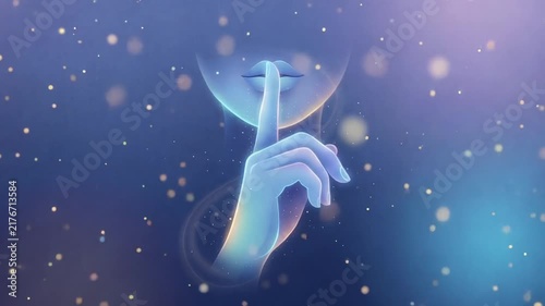 A serene visual of a shimmering hand signaling silence with soft glows in the background, creating a peaceful ambiance