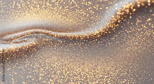 Beautiful golden glitter particles floating in soft light creating magical sparkle effect