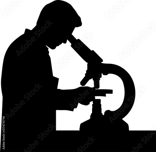 Silhouette of a Scientist Looking into a Microscope for Medical Research or Scientific Lab Work Vector Illustration