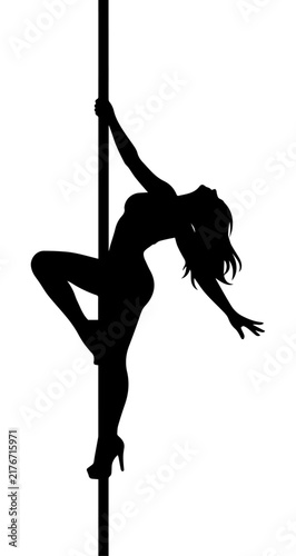 Black Silhouette of a Female Pole Dancer Performing on a White Background Vector Illustration