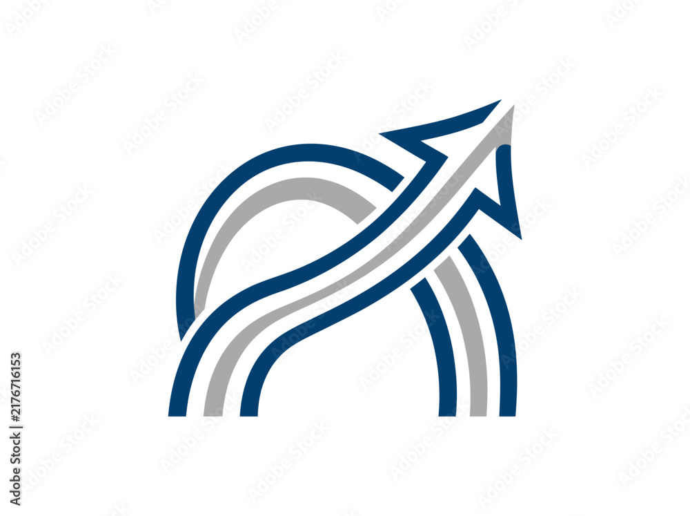 Fototapeta premium Abstract Arrow Growth Concept Symbol Blue Silver On White Background