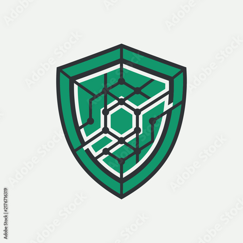 Modern Shield Icon With Digital Network Grid And Circuitry Design