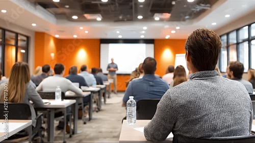 Diverse Audience Attending Professional Corporate Seminar in Modern Conference Room.