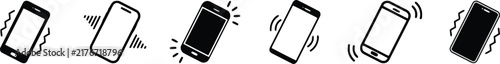 Modern mobile phone vibration and sound alert symbols vector illustration set featuring different signal styles for communication technology. Phone call and mobile communication line icons set. 
