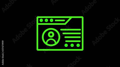 Bright Green Outline of a User Profile Card on a Black Background Representing Digital Identity and Personal Information Management.