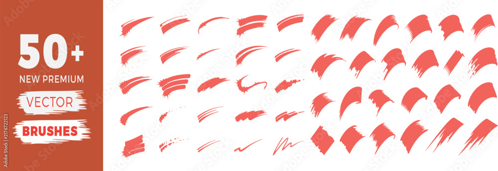 Obraz premium Set of 50 plus red ink brush strokes and design elements for creative graphic projects