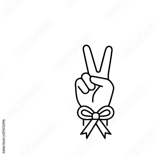 Hand with peace sign and ribbon