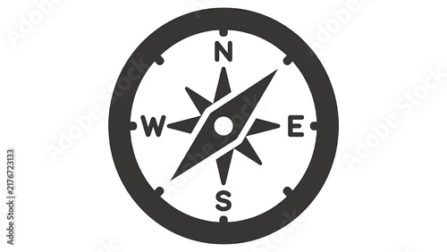 Bild auf Leinwand Compass with cardinal directions is a black silhouette on a white background