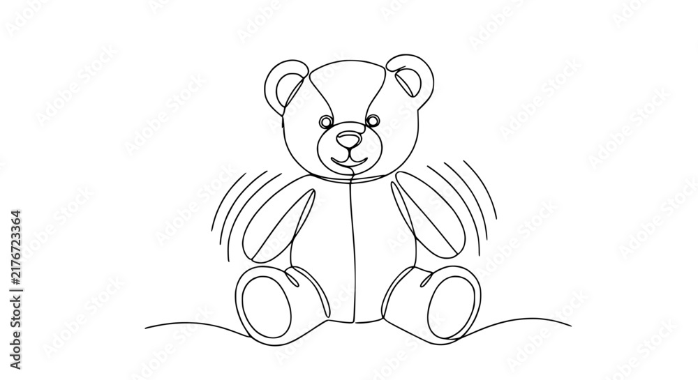 Fototapeta premium Continuous Line Drawing of a Cute Teddy Bear Isolated on Transparent Background