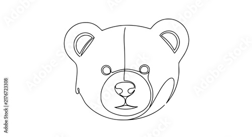 Minimalist Teddy Bear Face Line Art, Isolated Single Line Drawing