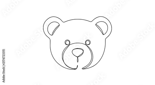 Single line drawing of a teddy bear face, isolated on transparent background