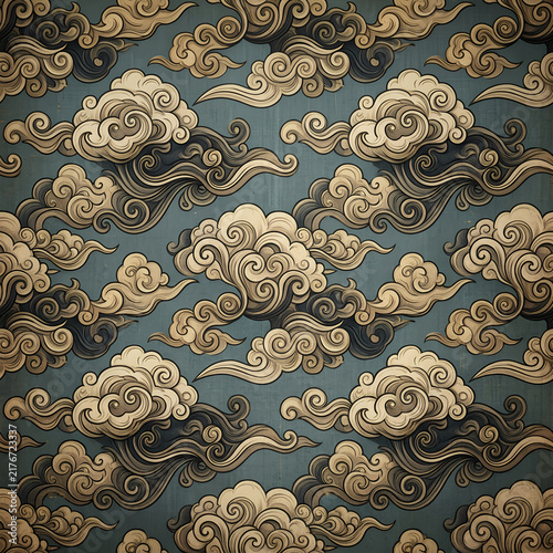 Traditional Asian Cloud Pattern Artwork with Intricate Design.