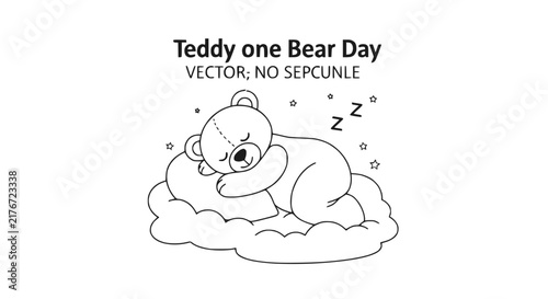 Cute Teddy Bear Sleeping on Cloud, Teddy Bear Day Vector Illustration