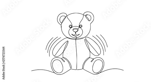 Continuous Line Drawing of a Cute Teddy Bear Isolated on Transparent Background