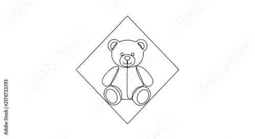Isolated teddy bear icon in a diamond shape, simple line art, no background