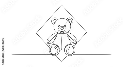 Teddy Bear Icon, Continuous Line Drawing, Isolated on Transparent Background