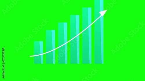Green Screen Background with Animated Rising Bar Graph Representing Financial Growth and Positive Business Performance Metrics