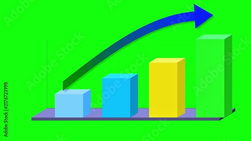 Multicolor 3D Bar Graph Rising With Arrow Icon Representing Business Success and Financial Growth
