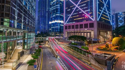 City timelapse at night. Busy traffic across the main road at rush hour.
Central district of Hong Kong, China.
