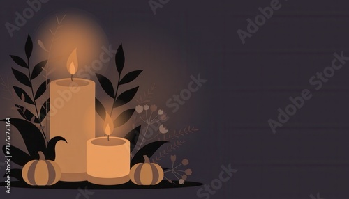 Charming display of candles nestled among decorative pumpkins autumn foliage seasonal home decor