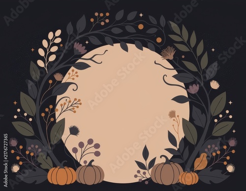 Seasonal floral frame featuring pumpkins leaves perfect autumn decor design projects