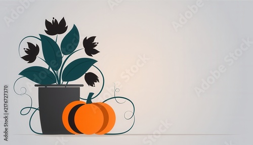Elegant autumn pumpkin decoration featuring stylized plants warm floral color palette seasonal decor