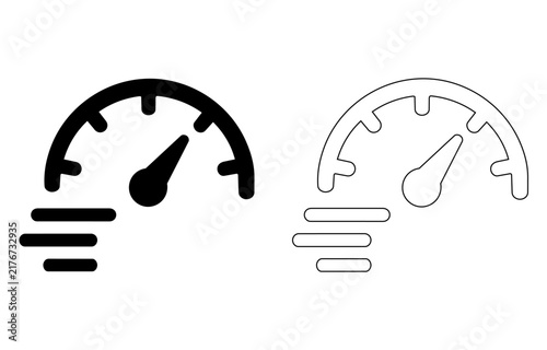 Speedometer icon. Fast motion symbol. Performance gauge sign. Simple pictogram for speed, velocity, acceleration, rapid progress and interface design.  vector illustration editable stroke