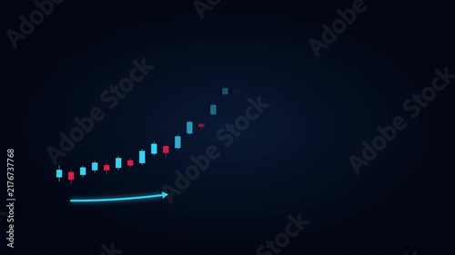 Financial trading candlestick chart animation on dark blue background loop video.