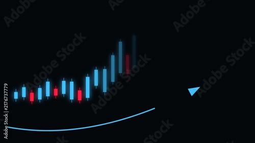 Financial candlestick trading chart footage with glowing indicators on dark background loop
