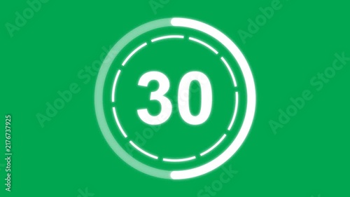 Green background footage featuring a circular digital countdown clock showing number fifty four