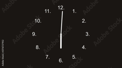 Minimalist white clock animation with moving hands on black background motion graphics loop.