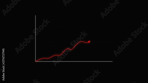 Abstract coordinate graph axis with red arrow motion graphics on black background footage