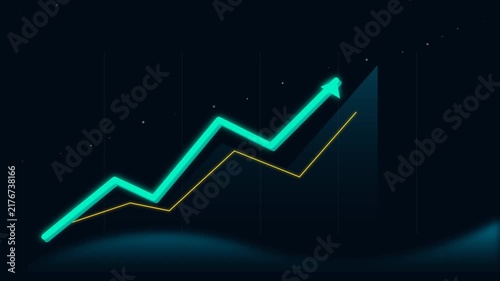 Motion graphics of a declining financial chart with glowing arrows and data visualization.